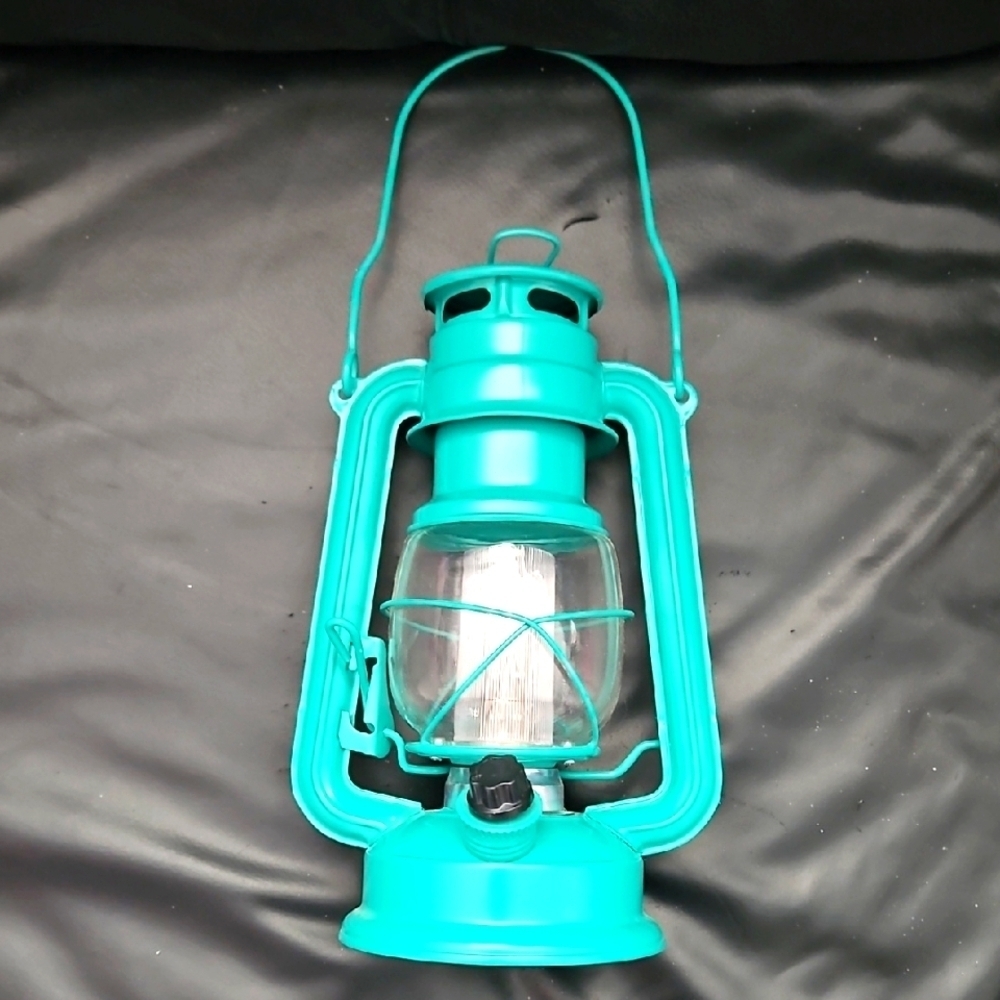 Storm Camping  LED Vintage-Style Teal Lantern Battery Operated Secured Plug